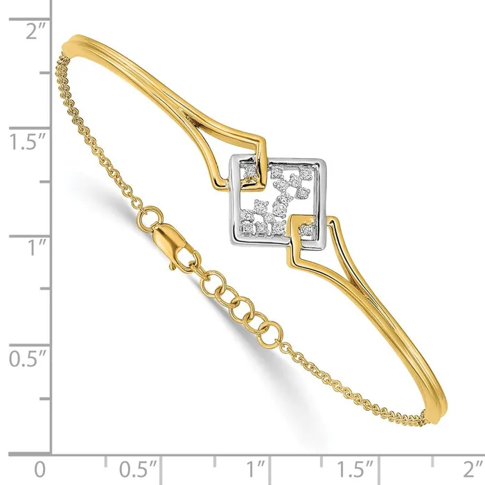 Bracelets goldiaca 14k Twotone Fancy Square Natural Diamond Bar 7in w5in ext Bracelet