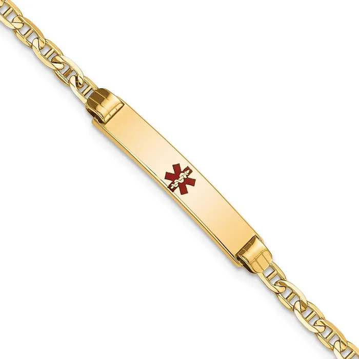 Bracelets MDS Solid 14K Yellow Gold Medical Red Enamel Anchor ID Bracelet Bracelets MDS Solid 14K Yellow Gold Medical Red Enamel Anchor ID Bracelet