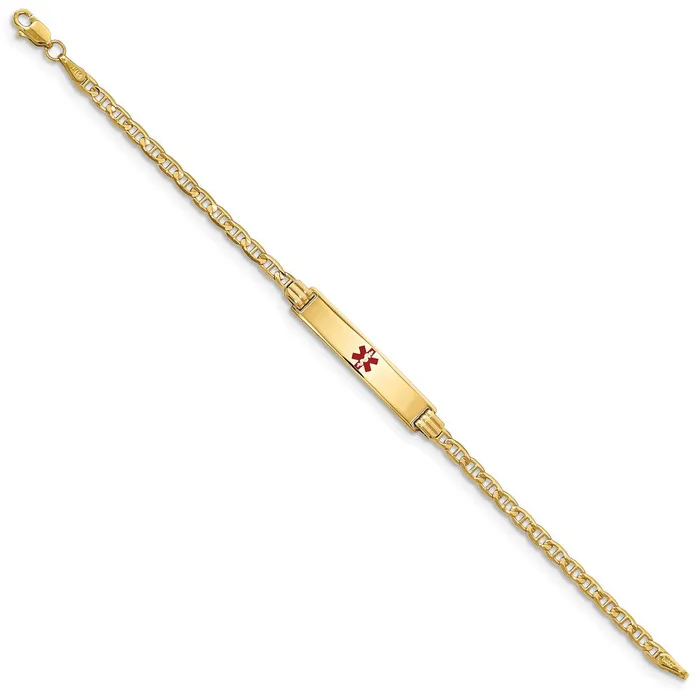 Bracelets MDS Solid 14K Yellow Gold Medical Red Enamel Anchor ID Bracelet Bracelets MDS Solid 14K Yellow Gold Medical Red Enamel Anchor ID Bracelet