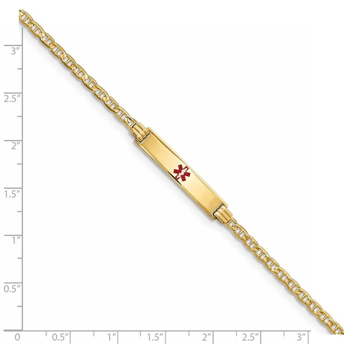 Bracelets MDS Solid 14K Yellow Gold Medical Red Enamel Anchor ID Bracelet Bracelets MDS Solid 14K Yellow Gold Medical Red Enamel Anchor ID Bracelet
