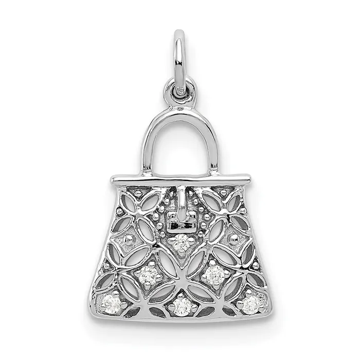 Charm Necklaces 14k White Gold Real Diamond Handbag Charm Goldia