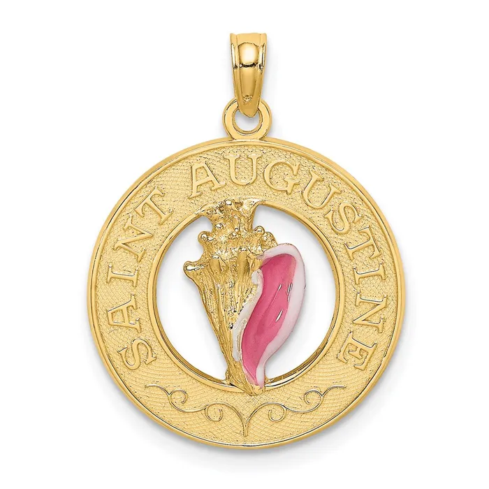 Charm Necklaces 14k Yellow Gold SAINT AUGUSTINE Enamel wConch Shell Circle Charm Goldia Charm Necklaces 14k Yellow Gold SAINT AUGUSTINE Enamel wConch Shell Circle Charm Goldia