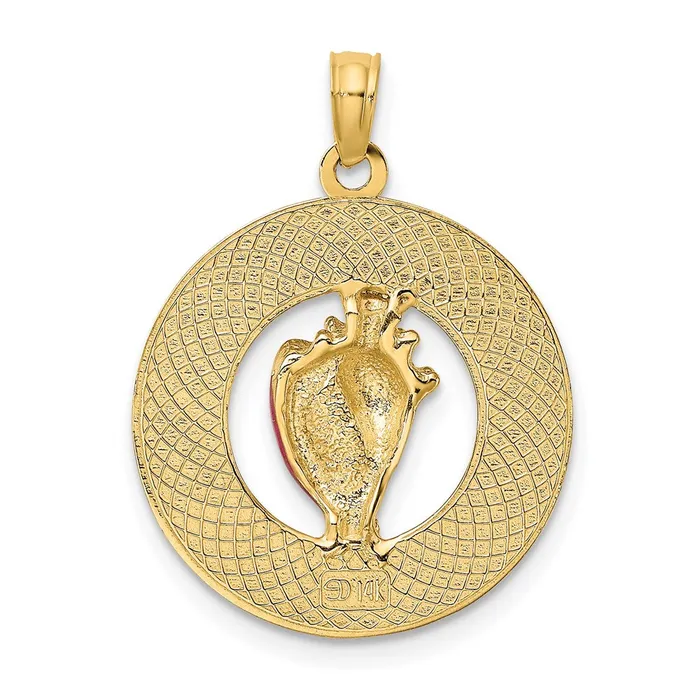 Charm Necklaces 14k Yellow Gold SAINT AUGUSTINE Enamel wConch Shell Circle Charm Goldia