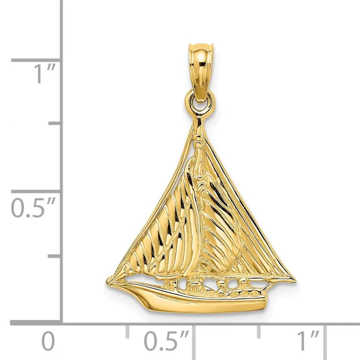 Charm Necklaces Goldia 14k Yellow Gold Polished and Textured Sailboat Charm