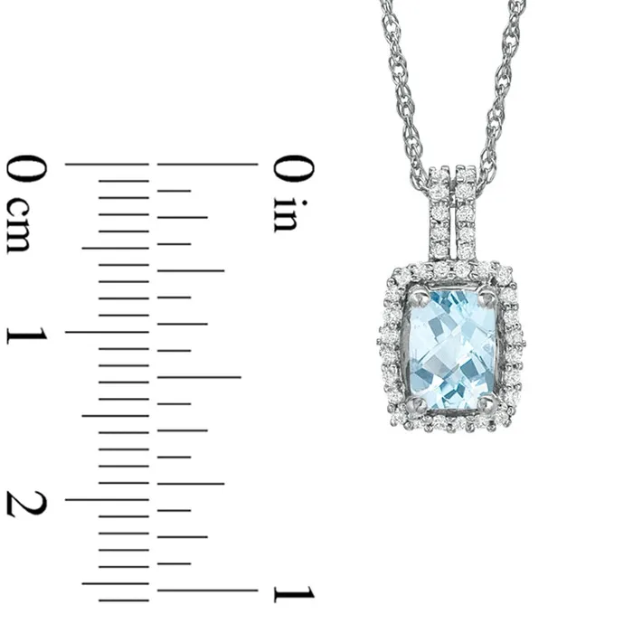 CushionCut Aquamarine and White Topaz Framed Pendant in Sterling Silver Goldia Necklaces CushionCut Aquamarine and White Topaz Framed Pendant in Sterling Silver Goldia Necklaces