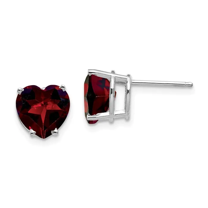 Earrings 14k White Gold 8mm Heart Garnet Earrings Goldia