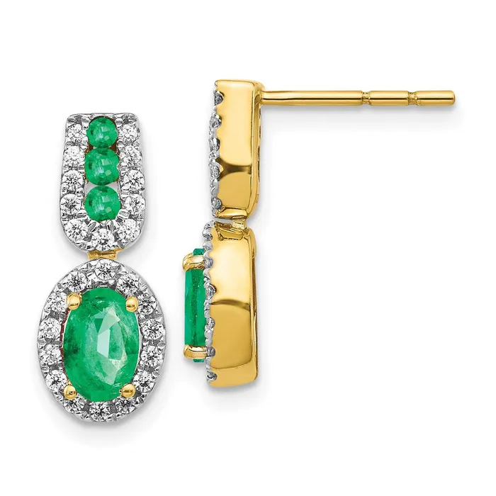 Earrings 14k Yellow Gold 13Ct Real Diamond and Emerald Earrings Goldia