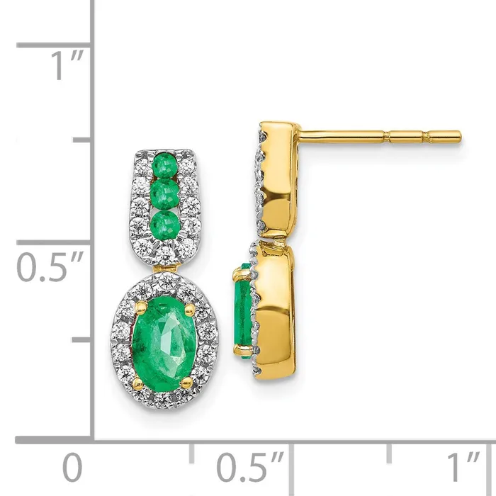 Earrings 14k Yellow Gold 13Ct Real Diamond and Emerald Earrings Goldia