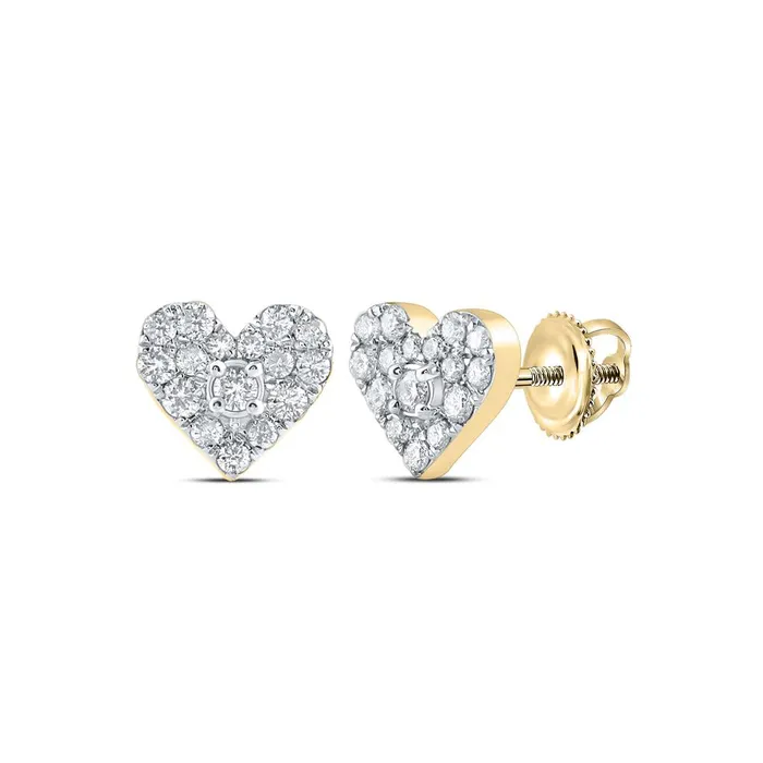 Earrings gndatlanta 10k Yellow Gold Round Diamond Heart Earrings 13 Cttw