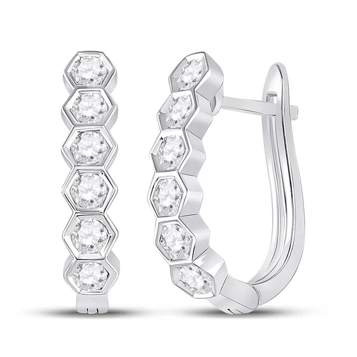 Earrings gndatlanta 14k White Gold Round Diamond Hexagon Hoop Earrings 58 Cttw Earrings gndatlanta 14k White Gold Round Diamond Hexagon Hoop Earrings 58 Cttw