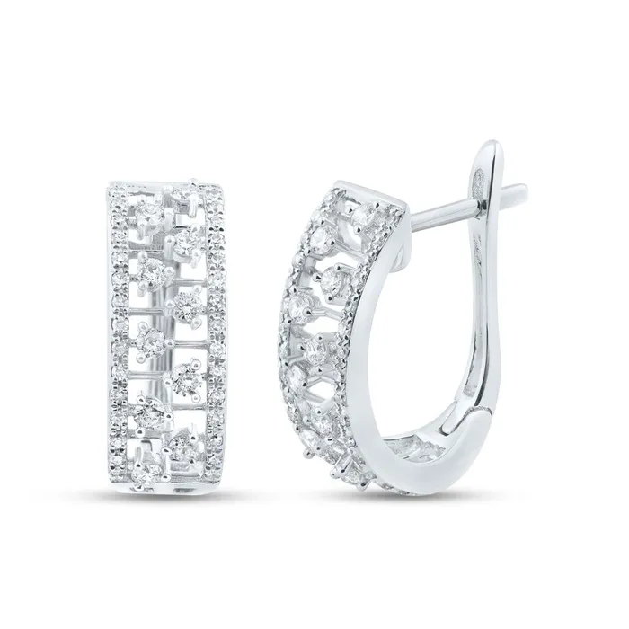Earrings gndatlanta 14k White Gold Round Diamond Oblong Hoop Earrings 34 Cttw Earrings gndatlanta 14k White Gold Round Diamond Oblong Hoop Earrings 34 Cttw