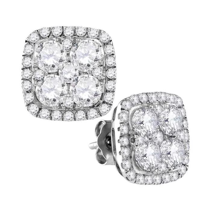 Earrings gndatlanta 14k White Gold Round Diamond Square Frame Cluster Earrings 258 Cttw Earrings gndatlanta 14k White Gold Round Diamond Square Frame Cluster Earrings 258 Cttw