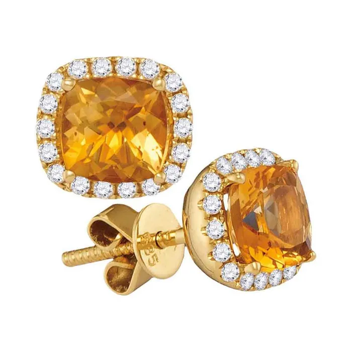 Earrings gndatlanta 14k Yellow Gold Princess Natural Citrine Diamond Stud Earrings 14 Cttw Earrings gndatlanta 14k Yellow Gold Princess Natural Citrine Diamond Stud Earrings 14 Cttw