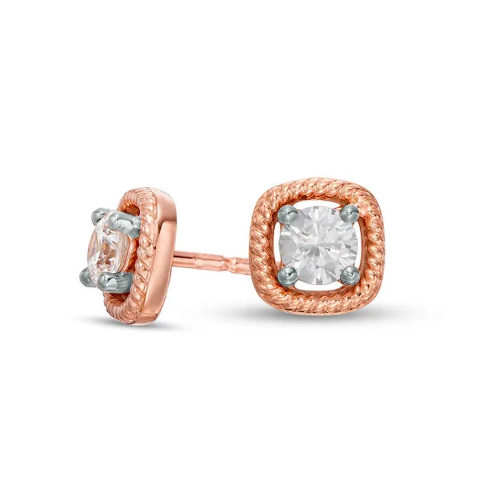 Earrings Goldia 033 CT TW Diamond Solitaire Cushion Twist Frame Stud Earrings in 10K Rose Gold Earrings Goldia 033 CT TW Diamond Solitaire Cushion Twist Frame Stud Earrings in 10K Rose Gold