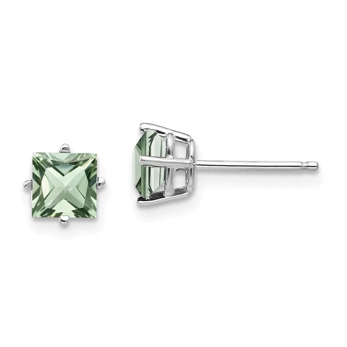 Earrings Goldia 14k White Gold 5mm Square Green Quartz Earrings