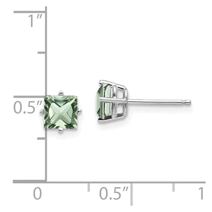 Earrings Goldia 14k White Gold 5mm Square Green Quartz Earrings