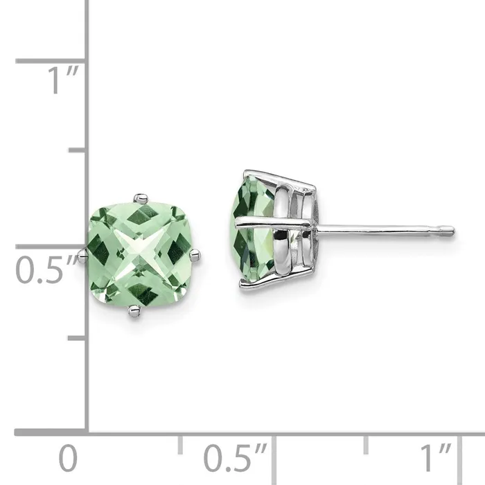 Earrings Goldia 14k White Gold 7mm Cushion CheckerCut Green Quartz Earring