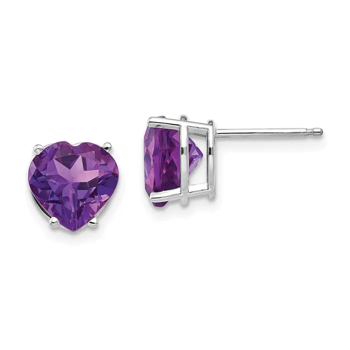 Earrings Goldia 14k White Gold 8mm Heart Amethyst Earrings