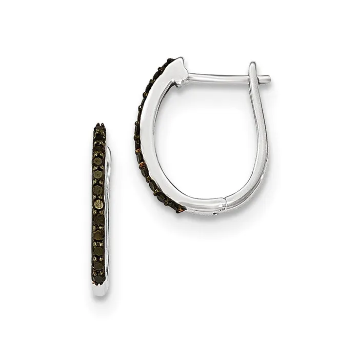 Earrings Goldia 14K White Gold Black Real Diamond 13mm Hinged Hoop Earrings Earrings Goldia 14K White Gold Black Real Diamond 13mm Hinged Hoop Earrings