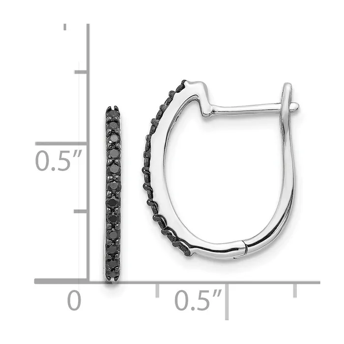 Earrings Goldia 14K White Gold Black Real Diamond 13mm Hinged Hoop Earrings