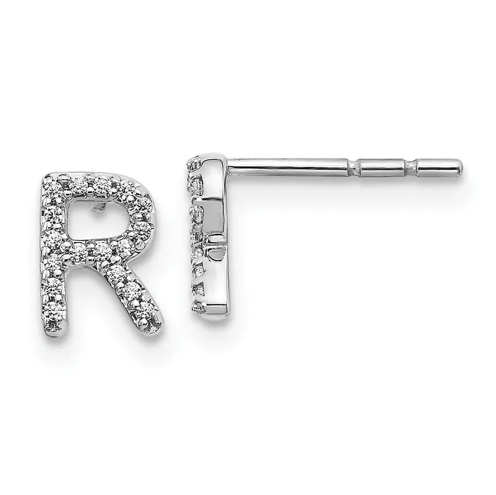 Earrings Goldia 14K White Gold Lab Grown VSSI G Diamond Letter R Initial Post Earrings Earrings Goldia 14K White Gold Lab Grown VSSI G Diamond Letter R Initial Post Earrings