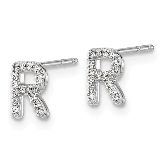 Earrings Goldia 14K White Gold Lab Grown VSSI G Diamond Letter R Initial Post Earrings