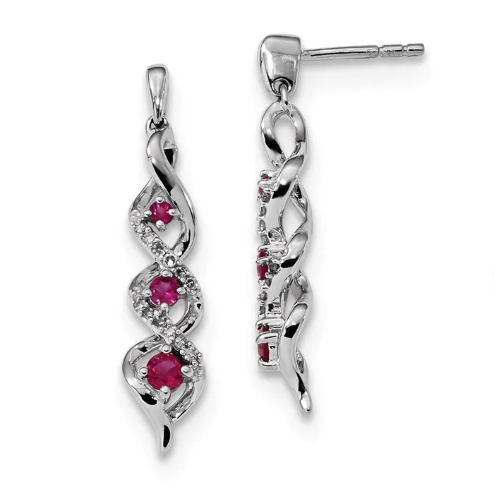 Earrings Goldia 14k White Gold Real Diamond and Ruby Post Dangle Earrings Earrings Goldia 14k White Gold Real Diamond and Ruby Post Dangle Earrings
