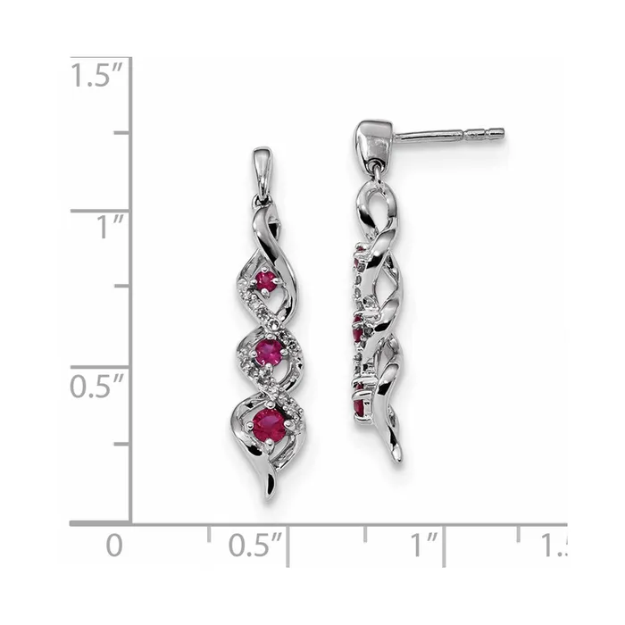 Earrings Goldia 14k White Gold Real Diamond and Ruby Post Dangle Earrings