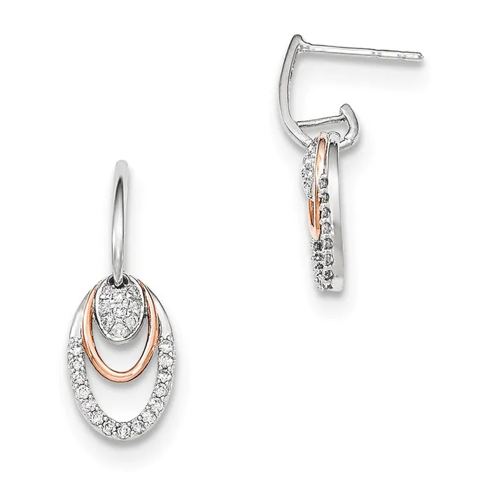 Earrings Goldia 14k Yellow Gold Two Tone Real Diamond Oval Shape Post Dangle Earring Earrings Goldia 14k Yellow Gold Two Tone Real Diamond Oval Shape Post Dangle Earring