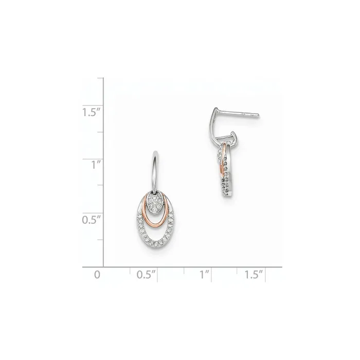 Earrings Goldia 14k Yellow Gold Two Tone Real Diamond Oval Shape Post Dangle Earring