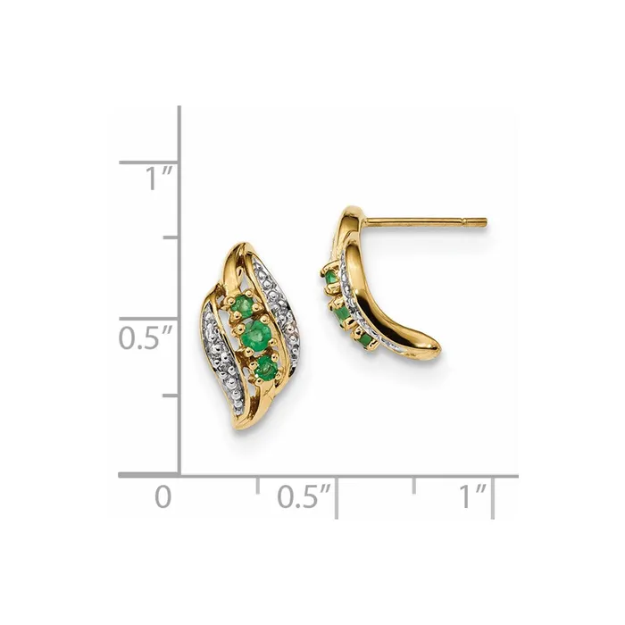 Earrings Goldia 14k Yellow Gold w Emerald u0026 Real Diamond Polished Post Earrings