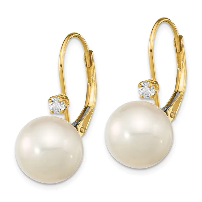 Earrings goldiaca 14K 9 95mm White Round FWC Pearl 10ct Diamond Leverback Earrings
