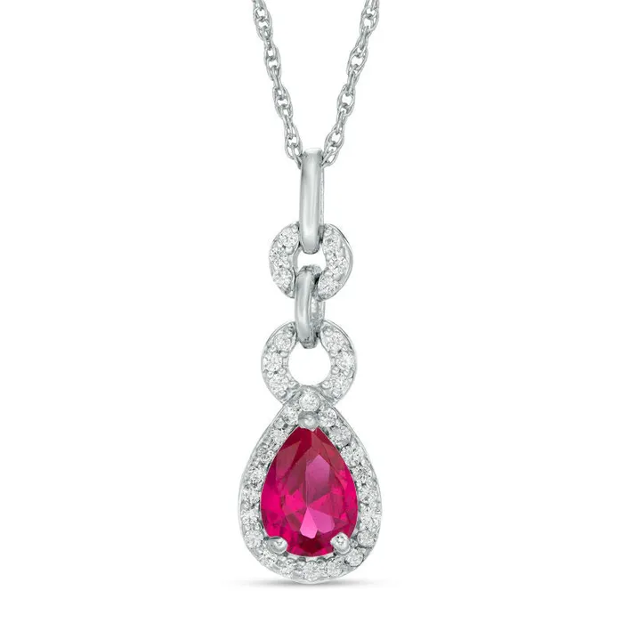 Earrings Goldia PearShaped LabCreated Ruby and 01 CT TW Diamond Beaded Double Drop Pendant in Sterling Silver Earrings Goldia PearShaped LabCreated Ruby and 01 CT TW Diamond Beaded Double Drop Pendant in Sterling Silver
