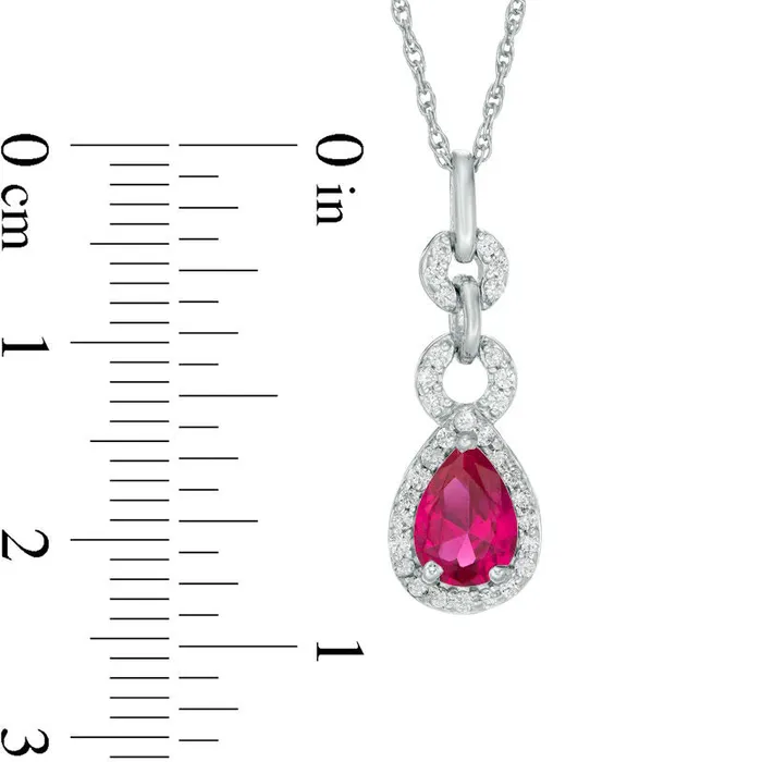 Earrings Goldia PearShaped LabCreated Ruby and 01 CT TW Diamond Beaded Double Drop Pendant in Sterling Silver Earrings Goldia PearShaped LabCreated Ruby and 01 CT TW Diamond Beaded Double Drop Pendant in Sterling Silver