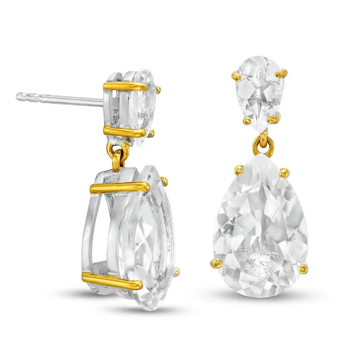 Earrings Goldia PearShaped White Quartz Double Teardrop Earrings in Sterling Silver and 10K Gold Plate Earrings Goldia PearShaped White Quartz Double Teardrop Earrings in Sterling Silver and 10K Gold Plate