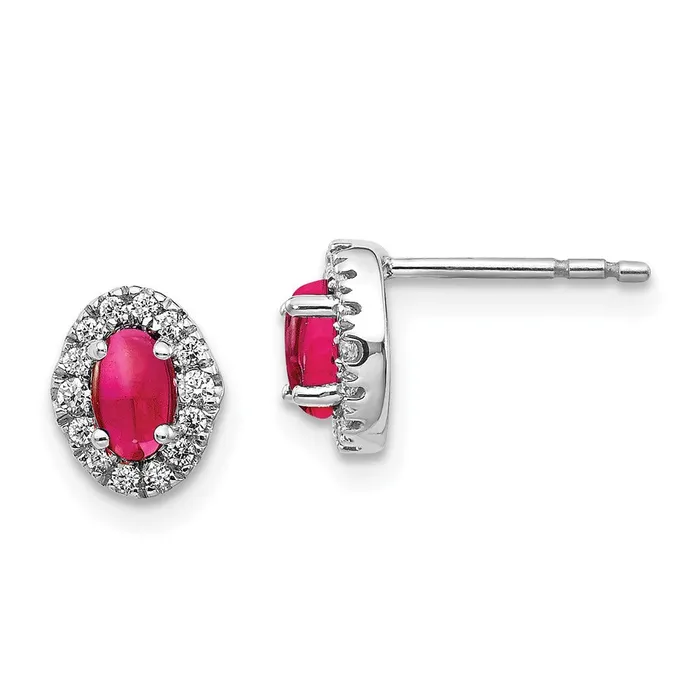 Earrings Goldia Solid 14k White Gold Simulated CZ and Cabochon Ruby Earrings Earrings Goldia Solid 14k White Gold Simulated CZ and Cabochon Ruby Earrings