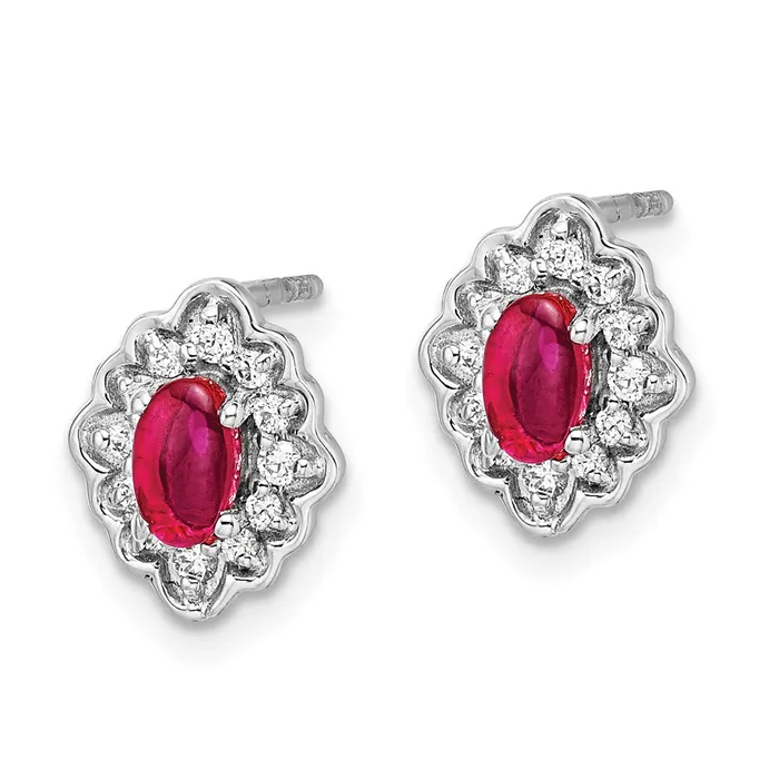 Earrings Goldia Solid 14k White Gold Simulated CZ and Cabochon Ruby Earrings