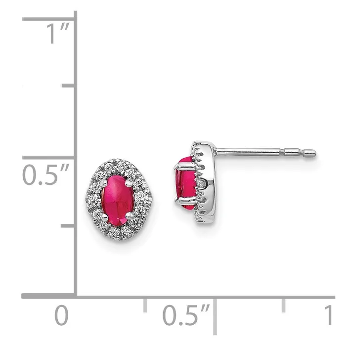 Earrings Goldia Solid 14k White Gold Simulated CZ and Cabochon Ruby Earrings
