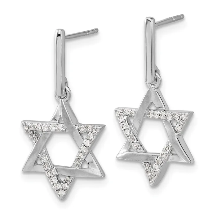 Earrings Goldia Solid 14k White Gold Simulated CZ Star of David Dangle Earrings