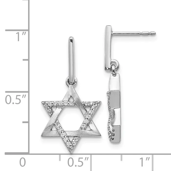 Earrings Goldia Solid 14k White Gold Simulated CZ Star of David Dangle Earrings