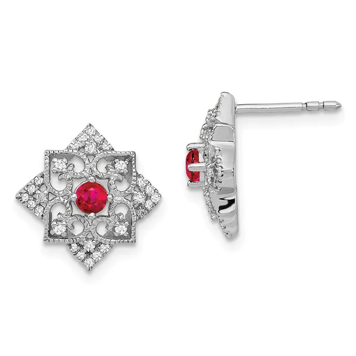 Earrings Goldia Solid 14k White Gold Simulated Ruby and CZ Earrings