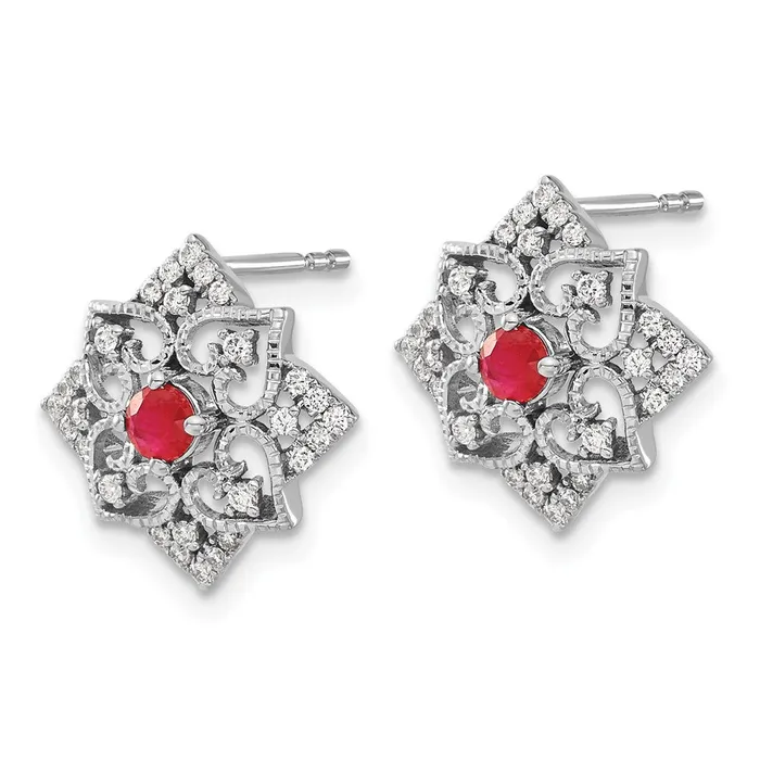 Earrings Goldia Solid 14k White Gold Simulated Ruby and CZ Earrings