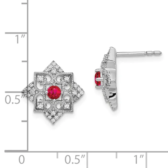 Earrings Goldia Solid 14k White Gold Simulated Ruby and CZ Earrings