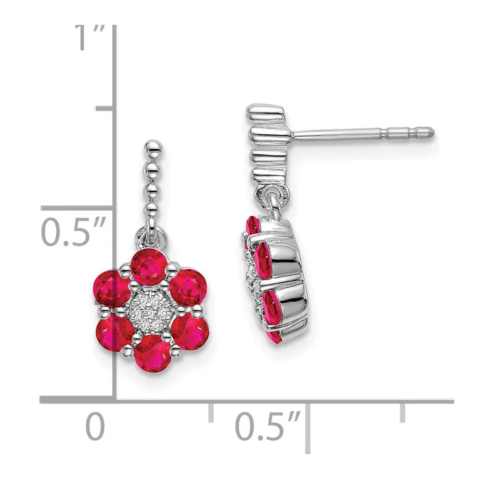 Earrings Goldia Solid 14k White Gold Simulated Ruby and CZ Earrings