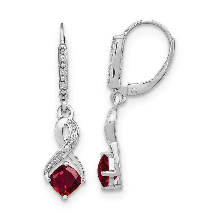 Earrings Goldia Sterling Silver Created Ruby and Real Diamond Earrings