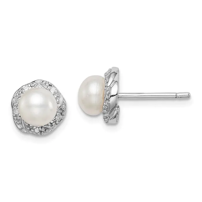 Earrings Goldia Sterling Silver Rhodium FW Cultured Pearl u0026 Diamond Post Earrings Earrings Goldia Sterling Silver Rhodium FW Cultured Pearl u0026 Diamond Post Earrings