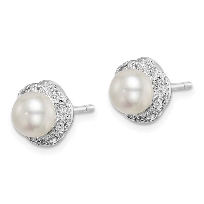 Earrings Goldia Sterling Silver Rhodium FW Cultured Pearl u0026 Diamond Post Earrings