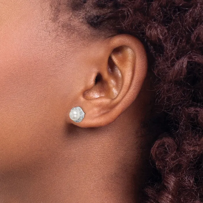 Earrings Goldia Sterling Silver Rhodium FW Cultured Pearl u0026 Diamond Post Earrings