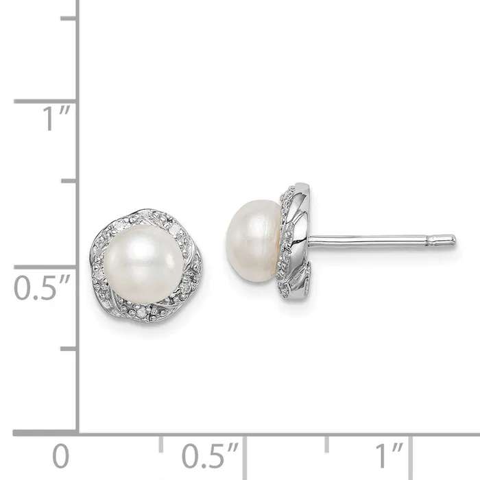 Earrings Goldia Sterling Silver Rhodium FW Cultured Pearl u0026 Diamond Post Earrings
