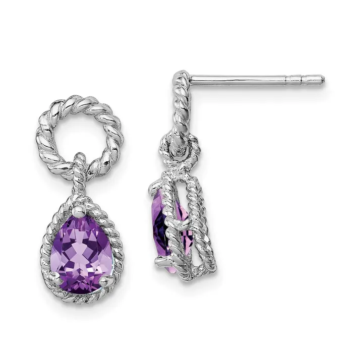 Earrings Goldia Sterling Silver Rhodium Plated Amethyst Pear Twisted Earrings Earrings Goldia Sterling Silver Rhodium Plated Amethyst Pear Twisted Earrings